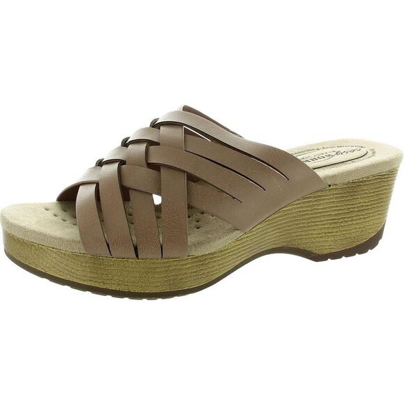 Easy Works by Easy Street Womens Beige Strappy Man Made Slide Sandals New - Picture 1 of 3